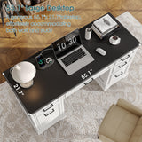 Fynar White Farmhouse Executive Desk with Drawers and Charging Station, 55.1" Wood Home Office Desk with Storage Cabinet,Morden Solid Computer Writing Desk for Study Work Table for Home Office (White) Fynar