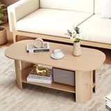 MAHYIZYI 43.3” Oval Coffee Tables for Living Room, Wood Farmhouse Coffee Table with Storage, 2-Tier Center Table with Storage Shelf Low Tea Table for Small Space, Home, Office (Natural) MAHYIZYI