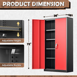 INTERGREAT Metal Lockable Storage Cabinet, 72” H Storage Cabinet with 2 Doors and 4 Adjustable Shelves for Office, Home, Garage, Pantry (Assembly Required, 18”D, Black Red) INTERGREAT