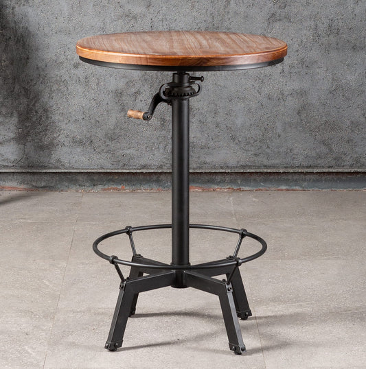 LOKKHAN Adjustable Industrial Bar Table with Swivel Top - Vintage Style Bistro Table with Crank Handle