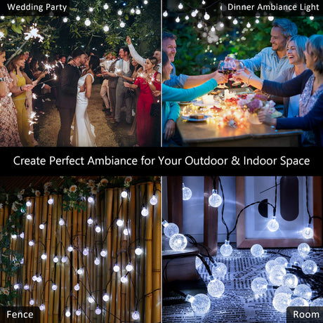 Pellimo 2-Pack 30 LED 20FT Solar String Lights Outdoor, Crystal Globe Lights with 8 Lighting Modes, Waterproof Solar Powered Patio Lights for Garden Yard Porch Wedding Party Decor (White) Pellimo