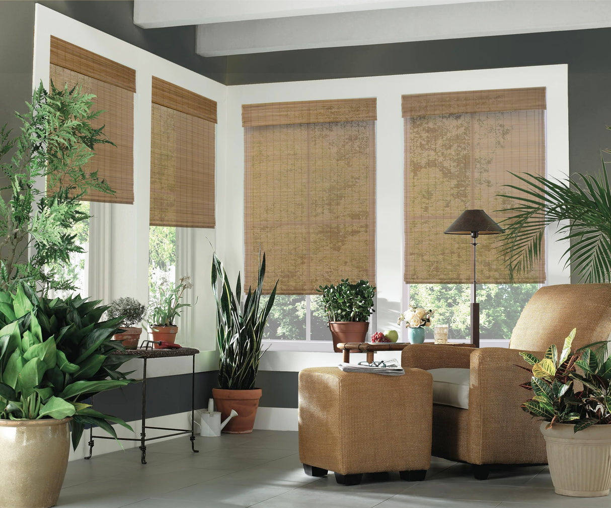Cordless Woven Wood Roman Shades, 31W x 60H, Bamboo Mesh Natural, Sizes 20-72 Wide and 24-72 High Windowsandgarden