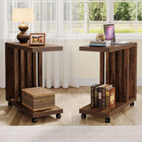 Tribesigns C-Shaped End Table, 2-Tier Side Table for Couch and Bed, Small Couch Table with Lockable Wheels, Wood Bedside Table for Living Room, Bedroom, Set of 2, Rustic Brown Tribesigns