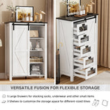 SDMY 5 Drawers Dresser for Bedroom w/Sliding Barn Door, 5 Drawer Tall Dresser, Farmhouse Chest of Drawers, Storage Organizer Dresser for Bedroom, Hallway, Living Room, Kids Room (White) SDMY