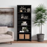 Prepac Moda 5-Tier Tall Wooden Bookcase, Black Storage Cabinet, Display Cabinet, Bookshelf with Storage Shelves 31.75" W x 80" H x 12" D for Home Office, Living Room, Bedroom Organizer Prepac