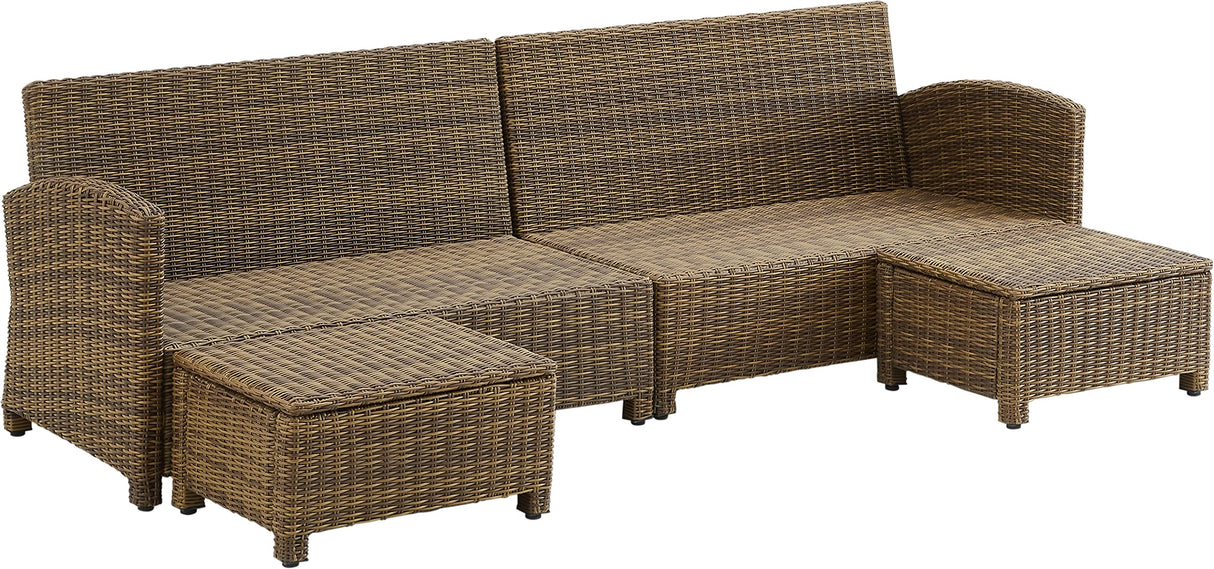 Crosley Furniture Bradenton 4-Piece Outdoor Sectional Sofa Wicker Conversation Patio Furniture Set for Deck, Brown with Gray Cushions Crosley Furniture