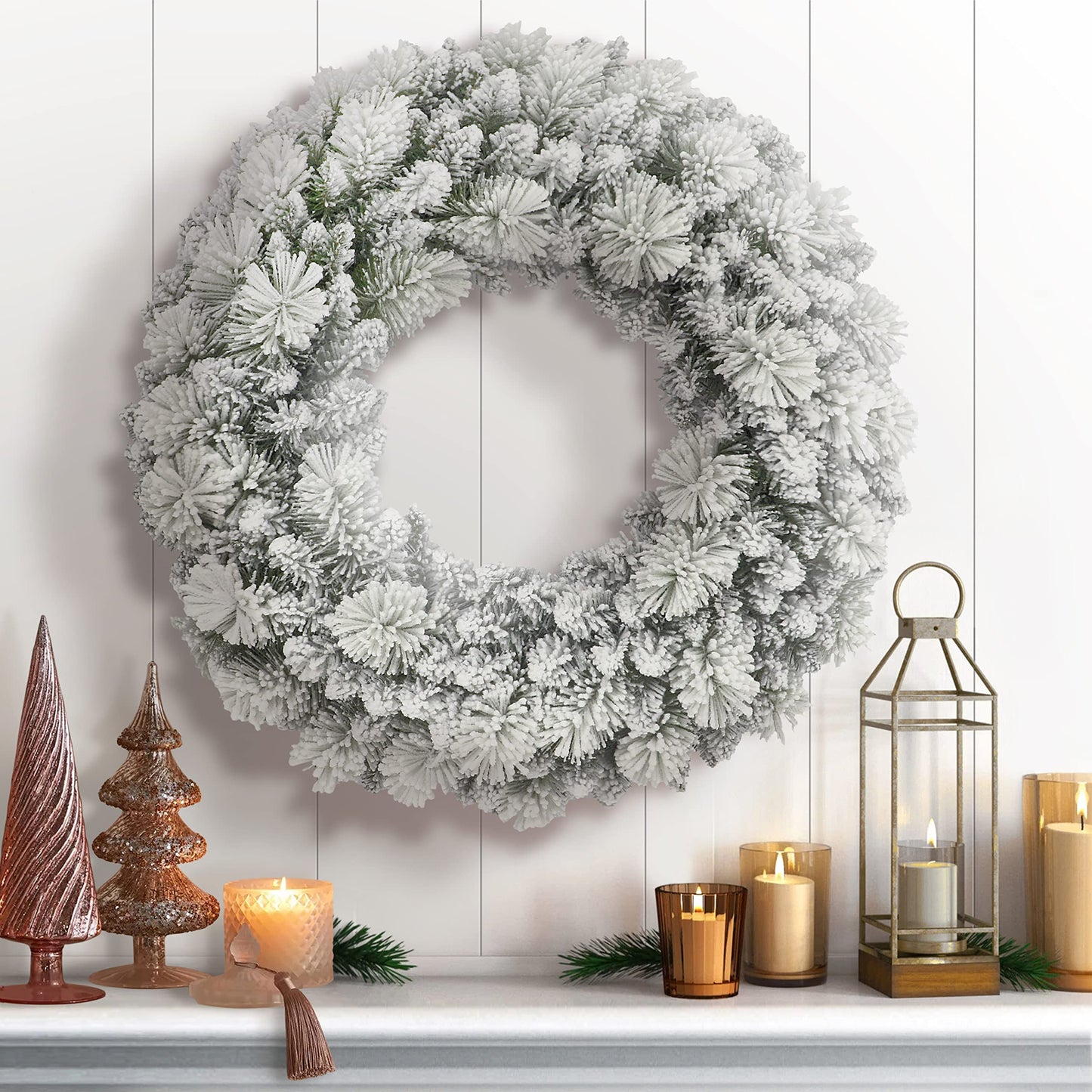 Puleo International 32" Flocked Spruce Wreath 260 Tips