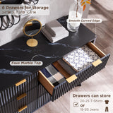 T4TREAM Fluted 6 Drawers Dresser, 54" Wide Modern Chest of Drawers with Faux Marble Top, Curved Profile Design, Dresser TV Stand, Wood Drawer Organizer for Bedroom, Living Room, Hallway, Dark Grey T4TREAM