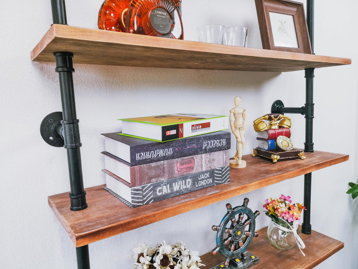 Anynice 6 Tier Industrial Ladder Pipe Shelf Bookcase, Rustic Wall Mounted Pipe Bookshelves for Decor and Storage Anynice