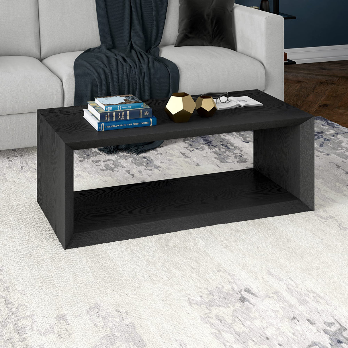 Henn&Hart 48" Wide Rectangular Coffee Table in Black Grain, for Home, Living Room, Bedroom, Entertainment Room, Office Henn&Hart