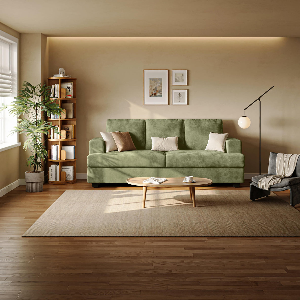 Comkei 89" 3 Seater Couches for Living Room Sofas Comfy Sectional Couch with 24" Deep Seat Loveseat Sofa for Small Apartment, Green Comkei