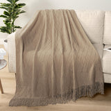 PAVILIA Tan Taupe Knit Throw Blanket for Couch Bed, Soft Knitted Farmhouse Sofa Throw for Living Room, Lightweight Decorative Fall Throw Blanket for Chair, Outdoor Textured Boho Blanket, 50x60 PAVILIA