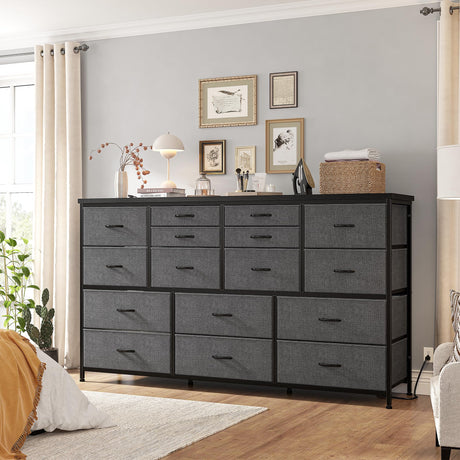 EnHomee TV Stand Dresser 60''TV Stand with Charging Station TV Stands for Living Room Long Dresser for Bedroom TV Stand with 16 Drawers Storage TV Stand for Bedroom Dresser 51.1''W*11.8''D*34.8''H EnHomee