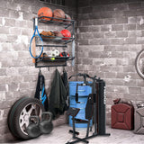 FelRelWel Garage Sports Equipment Storage Rack with Separate Shelf, Ball Rack, Sport Equipment Organizer withHooks for Badminton Racket, Basketball Rack for Basketball Football Rugby FelRelWel
