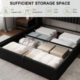 Feonase Queen Size Lift Up Storage Bed Frame, Linen Upholstered Platform Bed with Wingback Headboard, Hydraulic Storage, No Box Spring Needed, Black Feonase