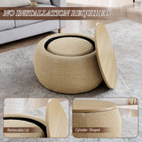 Round Ottoman with Storage Set of 2, 25" Large Upholstered Storage Ottoman Set Coffee Table with Removable Wood Tray, Modern Circle Foot Stool Padded Bench Ottomans for Living Room (Natural) TTK