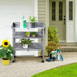 Topeakmart Fir Wood Potting Bench W/Storage Shelf W/Metal Tabletop W/Hook 3 Shelves Potting Table for Outdoor Garden Work Bench Gray Topeakmart