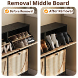 IRONCK Rattan Shoe Cabinet Storage with 4 Flip Drawers, Freestanding Shoe Storage Organizer Cabinet for Entryway, Narrow Shoe Rack Cabinet, Black IRONCK