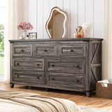 EnHomee Dresser for Bedroom with 7 Drawers Wood Dresser with Smooth Metal Rail Long Dressers & Chests of Drawers Farmhouse Dresser for Bedroom Dresser TV Stand for Bedroom, Closet, Dark Rustic Oak EnHomee