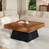 Christopher Knight Home Sami Mid Century Modern Coffee Table for Living Room Furniture/Apartment, Square Side Table with Wood Grain Top, Wooden End Table with Sturdy Pedestal Base, Black + Brown Christopher Knight Home