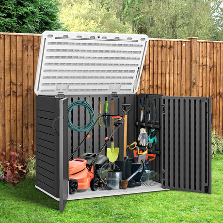 YITAHOME Outdoor Resin Storage Sheds, 39 in Height Lockable Waterproof Horizontal Shed w/o Shelf，Easy to Assemble Shed Storage for Garden Tools, Dark Gray YITAHOME