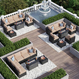 Aoxun 8 Piece Patio Furniture Set with 44” Fire Pit Table Wicker Rattan Patio Sectional Sofa Set Outdoor Seating Furniture with Thickened Cushion, Beige Aoxun