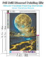 KINPLUB Moon Diamond Painting Kits for Adults, 5D Moonlight Beach Diamond Art Kits for Beginners, DIY Full Round Drill Seaside Landscape Paint with Diamond Dots, Home Wall Decor 12 x 16 Inch KINPLUB