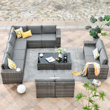 HOOOWOOO 12 Piece Modular Patio Outdoor Sectional Furniture Sofa Set,Wicker Conversation Set,Out Door Couch Set with Wide Arm for Outside All Weather(Dark Grey) HOOOWOOO