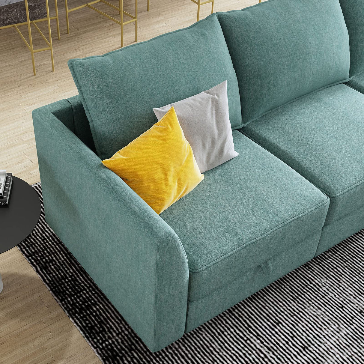 HONBAY Convertible Sectional Sofa Couch with Storage Seats Modular 3 Seater Sofa for Small Space, Aqua Blue HONBAY