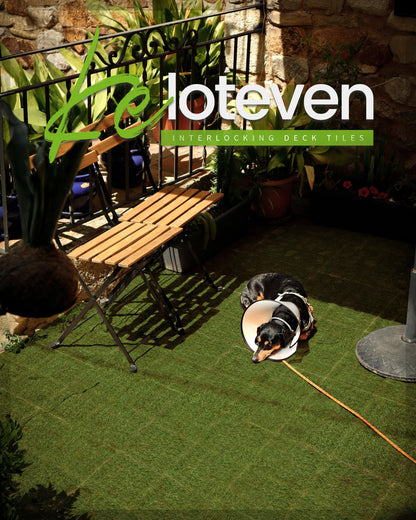 Keloteven Artificial Grass Tiles - 12" x 12" Interlocking Turf Deck - Pack of 9 Grass Deck Tiles for Outdoor Porch Balcony Backyard - Fake Grass Tiles DT-GRS-9P