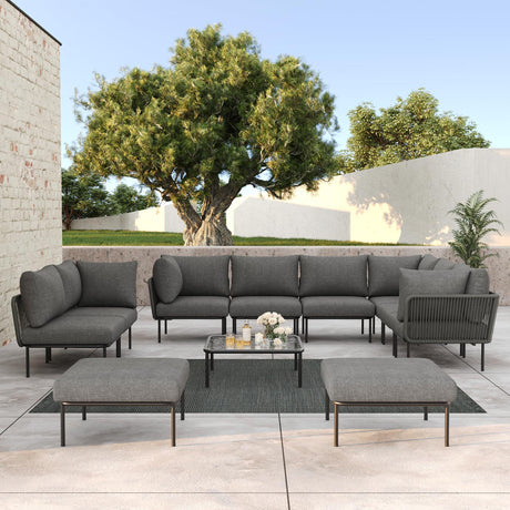 LayinSun 11 Pieces Aluminum Patio Furniture Set, Modern Modular Sectional Sofa with Coffee Table and Upgrade Thickness Cushion LayinSun