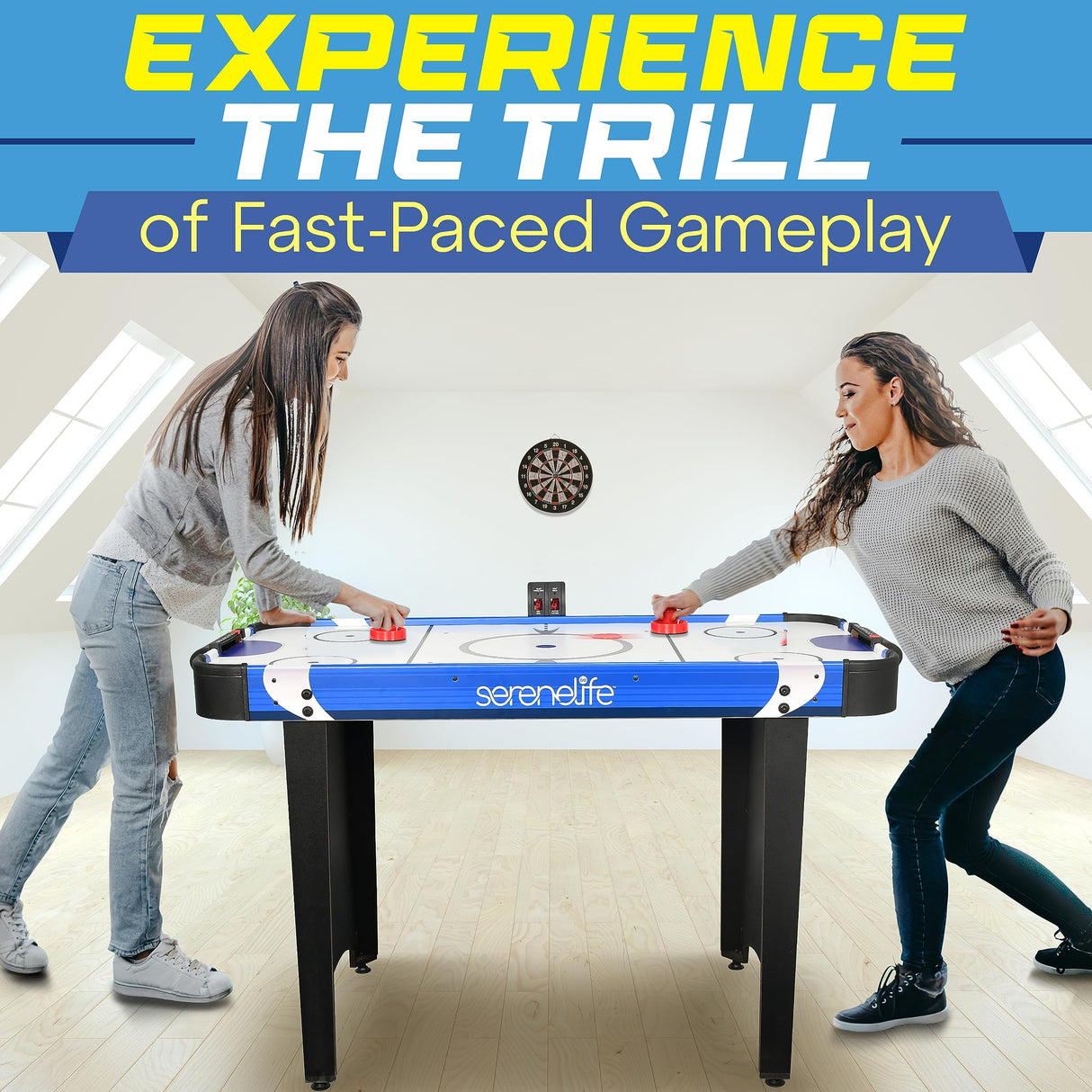 SereneLife 48" Air Hockey Game Table with 2X Stronger Motor, Digital LED Scoreboard, Puck Dispenser & Complete Accessories SereneLife