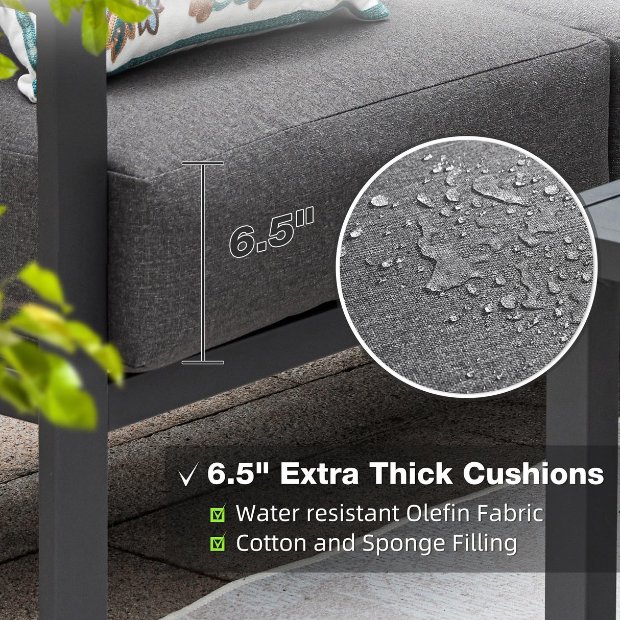 COMLAX FIELD Patio Furniture Set, 6 Pieces Outdoor Couch Sectional, L Shaped Patio Sofa, Metal Patio Couch Sectional with Side Table, Outdoor Seating Conversation Set, Grey COMLAX FIELD