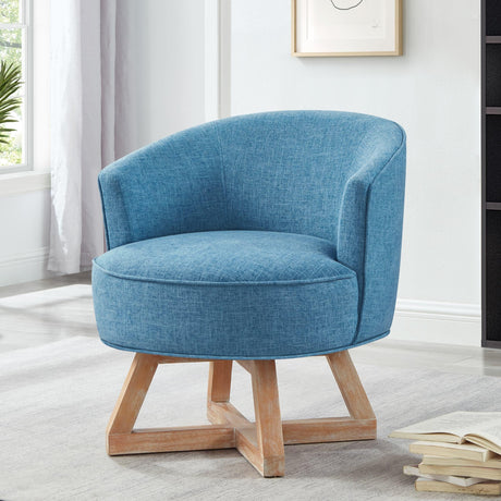 GDFStudio Swivel Barrel Chair Modern Accent Arm Chair Upholstered Linen Round Reading Armchair 360° Swivel Chair with Cross-Shaped Solid Wood Base for Bedroom Office Living Room, Lighe Blue GDFStudio