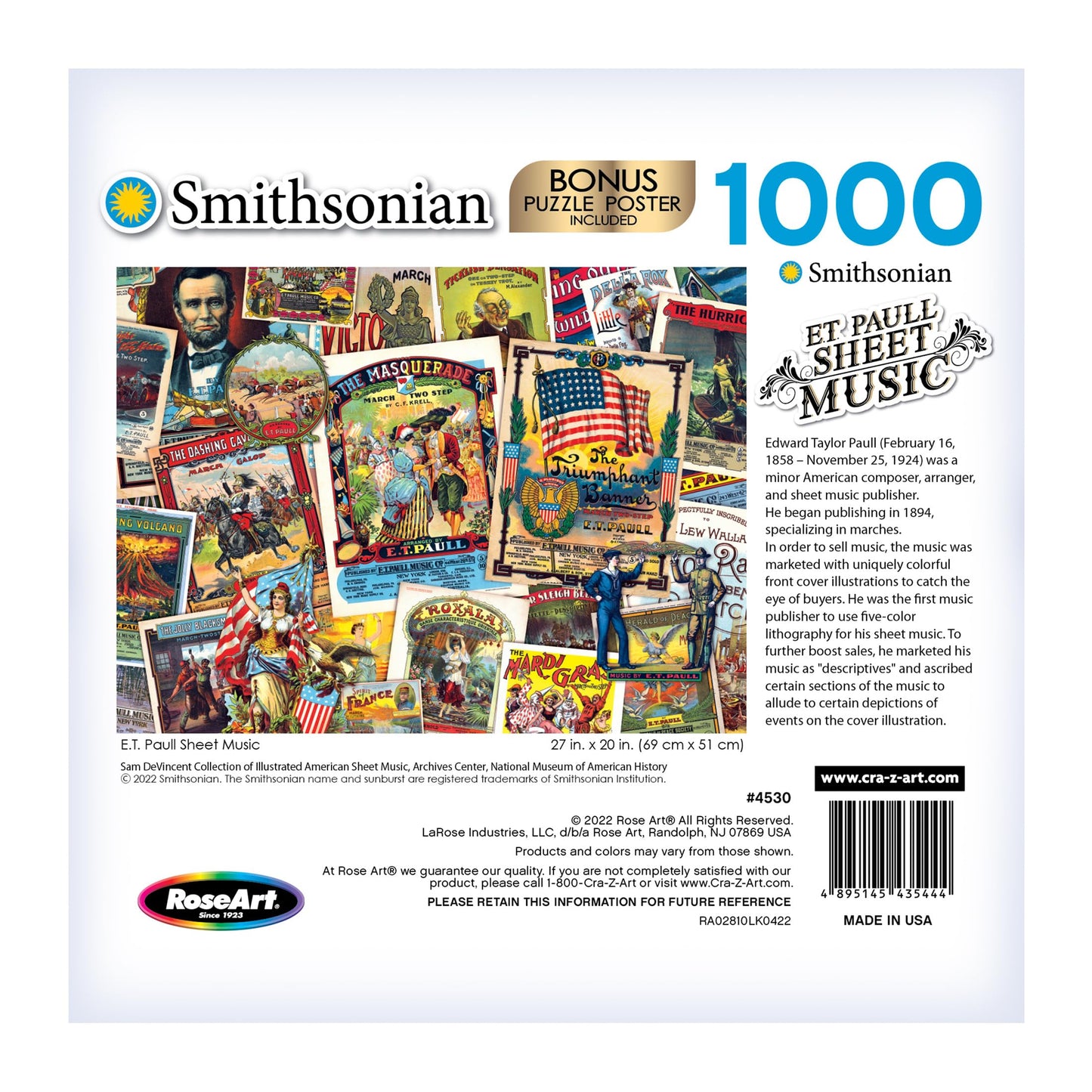 RoseArt - Smithsonian Vintage - E.T. Paul Sheet Music - 1000 Piece Jigsaw Puzzle for Adults - Challenging Family Fun!