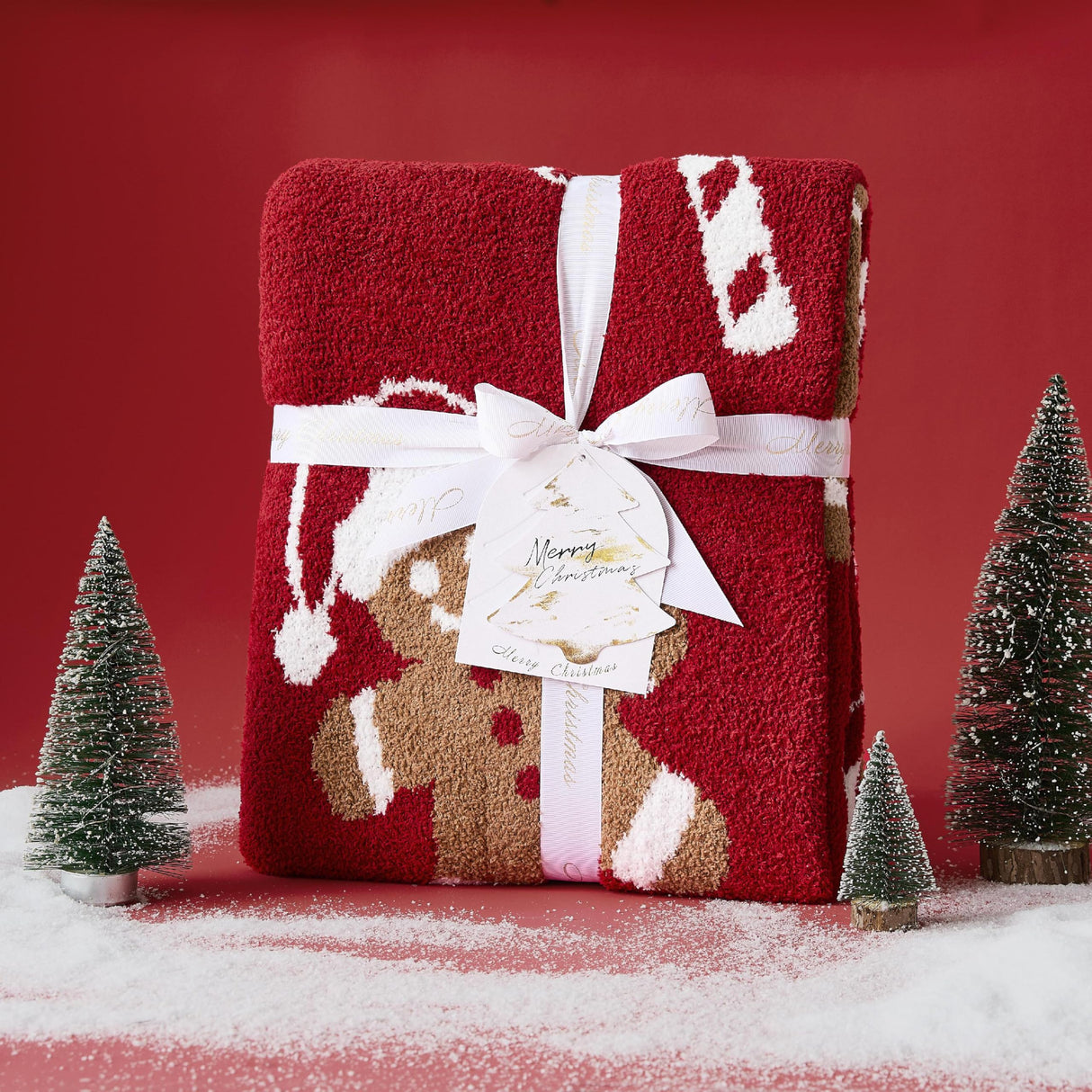 WDCOZY Christmas Throw Blanket Gingerbread Man Reversible Super Soft Knitted Blankets Couch Bed Sofa Microfiber Warm Cozy Lightweight Fluffy Fuzzy Fall Cute Blanket Winter 50x60 Inches WDCOZY