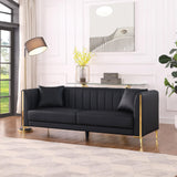 FOTOSOK 78'' Sofa, Black Sofas Couches for Living Room, Comfy Sofa Faux Leather Sofa 3 Seater Sofa with 2 Throw Pillows and Gold Metal Legs, Deep Seat Sofas for Living Room (Black) FOTOSOK