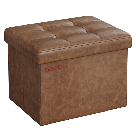 SONGMICS Small Folding Storage Ottoman, Foot Rest Stool, Cube Footrest, Synthetic Leather, 12.2 x 16.1 x 12.2 Inches, 286 lb Capacity, for Living Room, Bedroom, Dorm, Coffee Brown ULSF100K01 - WoodArtSupply