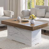 Lareth Coffee Table 39 in Farmhouse Center Table with X-Design Wooden Pedestal for Living Room, Space Saving, Easy Assembly Rectangle Home Office Tea Accent Table for Apartment, Antique White Walnut Lareth
