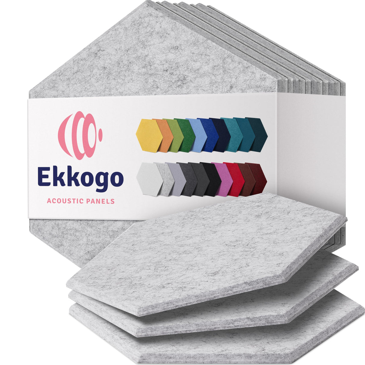 Ekkogo Acoustic Panels 12-Pack Soundproof Wall Panels 12"X10.4"X0.4" Sound Panels High Density Sound Dampening Panels - [Smoky White Hexagon] Ekkogo