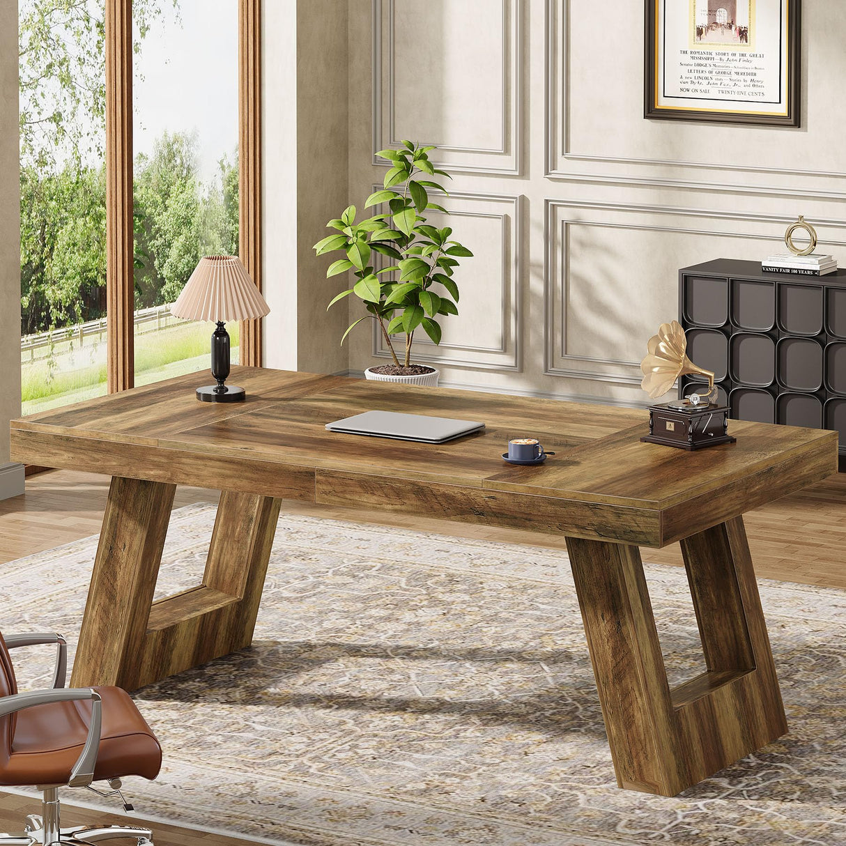 Tribesigns 63 Inches Wood Executive Desk, Large Home Office Computer Desk with Double Pedestal, Industrial Study Writing Table, Business Workstation for PC Laptop, Rustic Brown Tribesigns