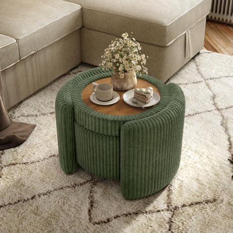 Furniture of America Lennox Modern Chenille 25-inch Round Storage Ottoman with Reversible Flip Top, Upholstered Footstool for Living Room, Bedroom, Entryway, Green Furniture of America