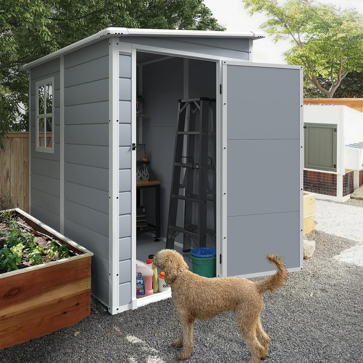 Homall Resin Outdoor Storage Shed, 5 X 4 FT Garden Tool Sheds & Outdoor Storage House with Single Lockable Door for Backyard Garden Patio Lawn - WoodArtSupply