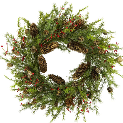 AMF0RESJ 22 inch Artificial Christmas Wreath Winter Wreath with Big pinecones,Pine Needles for Indoor Outdoor Farmhouse Home Wall Window Festival Wedding Decor