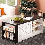 Wildhome 48" Farmhouse Lift Top Coffee Table with Charging Station,Foldable L-Shaped Cocktail Table with Hidden Storage Compartment,Lifting Tabletop and Storage Rack for Living Room,Office,White Wildhome