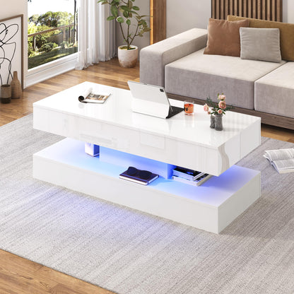 47.2" Large Lift Top Coffee Table,Modern High Glossy LED Coffee Tables for Living Room with Storage,Black Living Room Tables for Living Room,Dining Room,Bedroom Home Office,APP LED Lights(White)