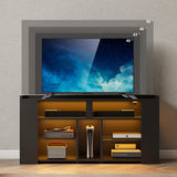 IRONCK Entertainment Center with Storage, 47 Inch Tall TV Stand W/Power Outlet, LED Gaming TV Cabinet for PS4, Black TV Stand with Carbon Fiber IRONCK