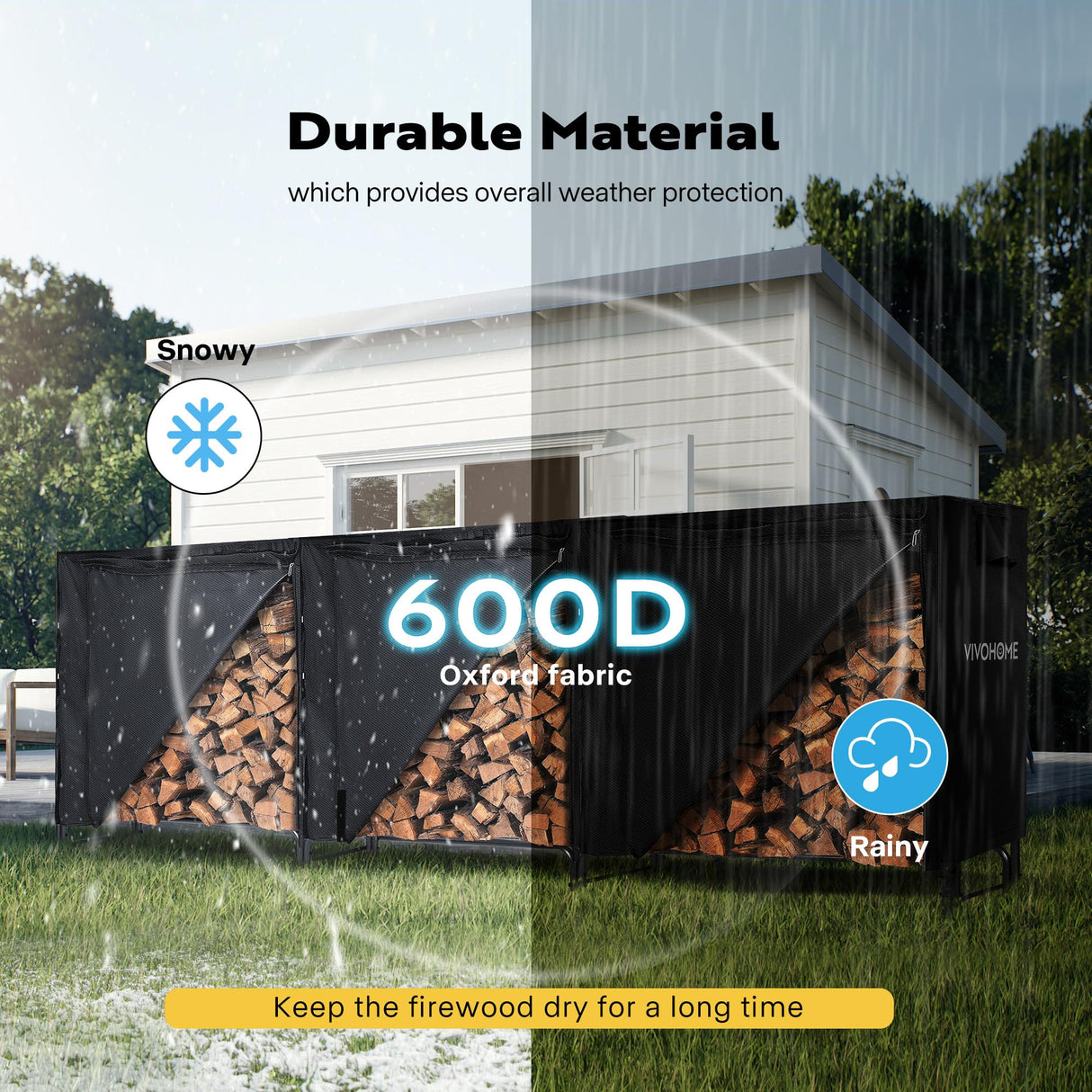 VIVOHOME 3ft Waterproof Log Rack Cover, Heavy Duty 600D Oxford Outdoor Firewood Storage Cover with Product Image 12ft Waterproof Firewood Log Rack Cover, Heavy Duty 600D Oxford Outdoor VIVOHOME