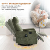 Manual Swivel Rocker Recliner Chair for Adults, Overstuffed Glider Chair for Nursery with Massage and Heat, Living Room Reclining Chair, Fabric Green Luxlen