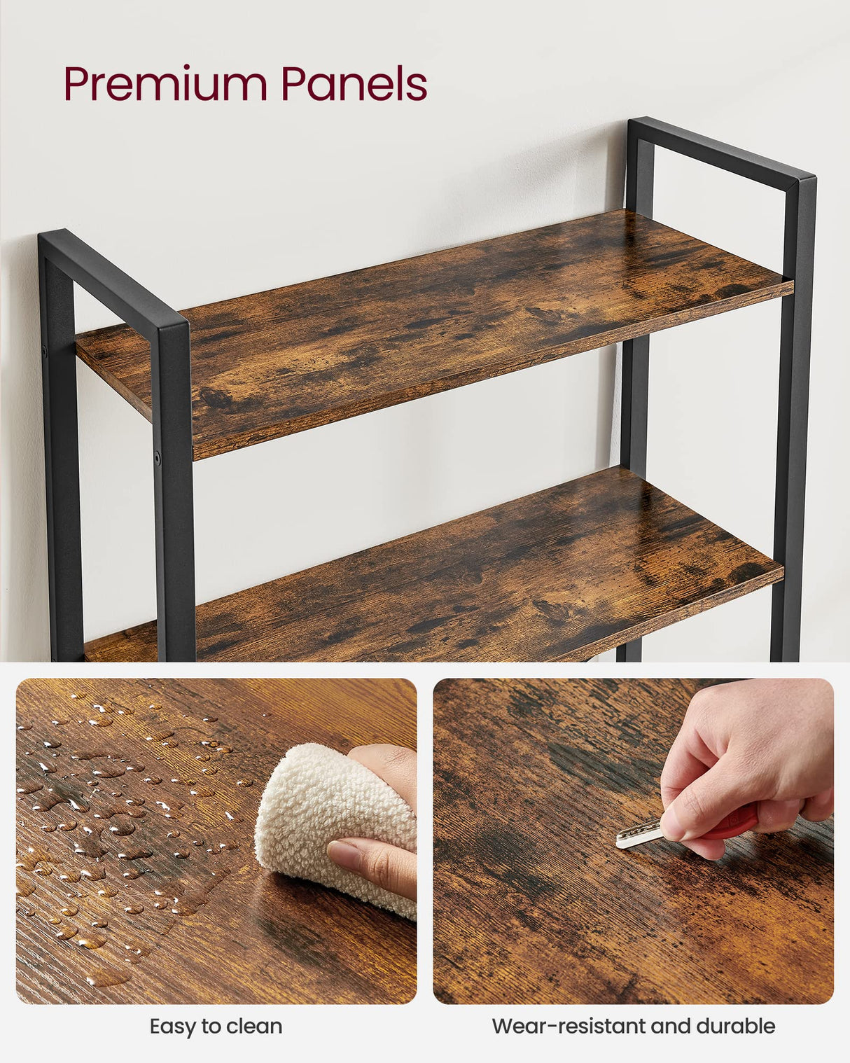 VASAGLE 5-Tier Bookshelf, Bookcase with Steel Frame, Book Shelf for Living Room, Home Office, Study, 11.8 x 26 x 60.2 Inches, Industrial Style, Rustic Brown and Ink Black ULLS061B01 VASAGLE